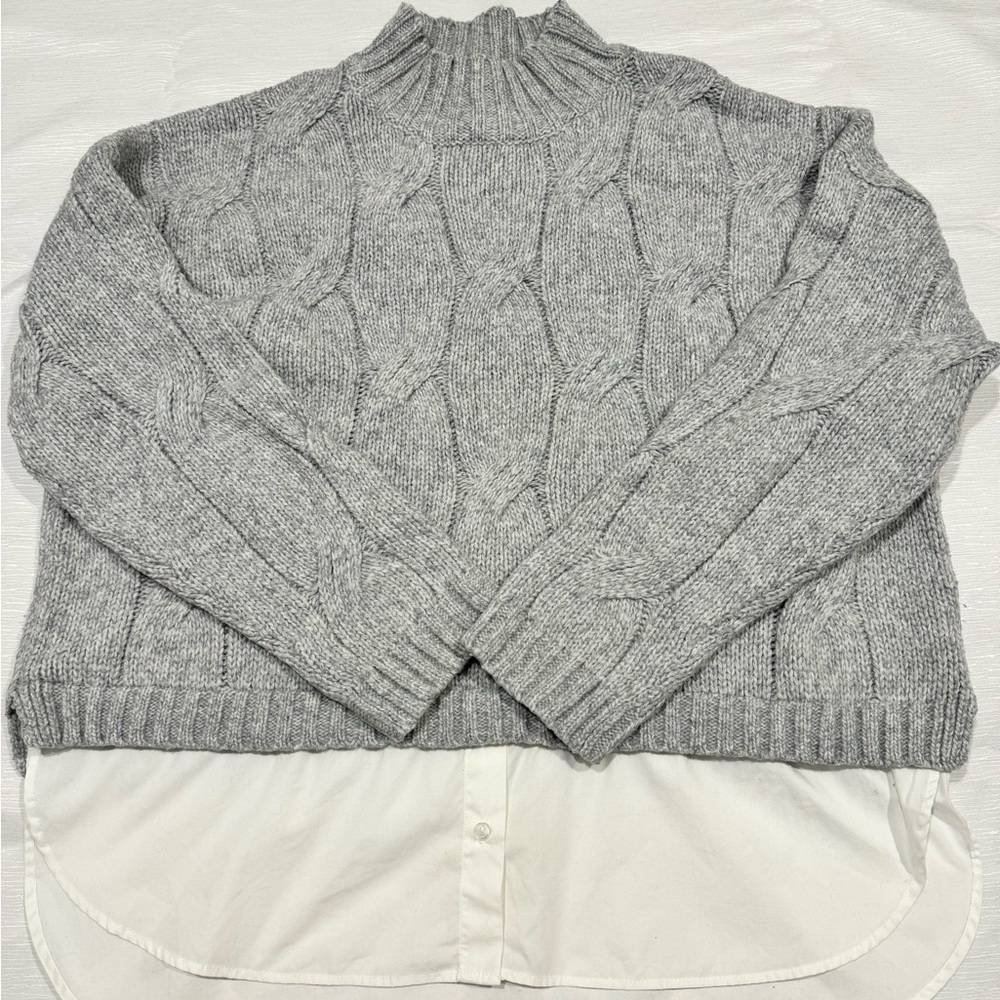 Gray Cable Knit Sweater with White Layered Hem Size XL Old Money Put-Together - Picture 4 of 8